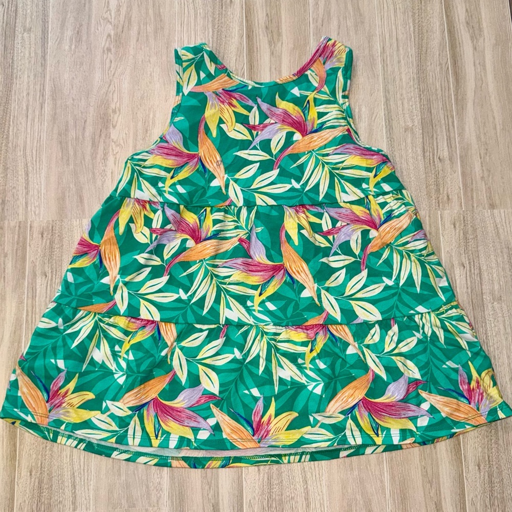 🌴 Girls Teal Tropical Leaf Print Top - size Large (10-12)